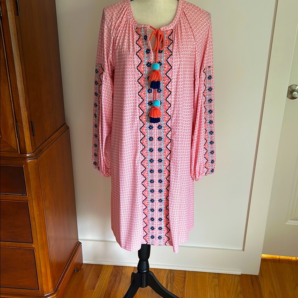 Elegant Pink Long Sleeve Dress with Tassel Details